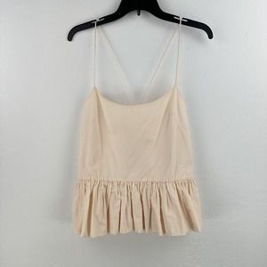 Fade to Blue Spaghetti‎ Strap Top Cotton Peplum Bubble Hem Tank Blush Pink M